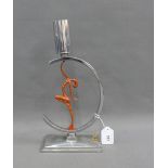 An Art Deco chromed metal table lamp base with painted dancing figure to the base, unwired, 32cm