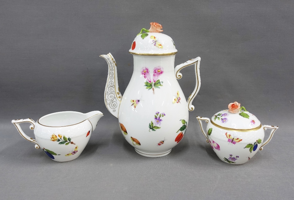Herend coffee set with handpainted flower and insect pattern, comprising eight cups, eight - Image 2 of 6