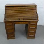 Oak roll top desk, (a/f) 114 x 108cm