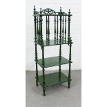 Modern green painted wooden whatnot, 120 x 46 x 33cm