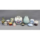 Mixed lot of Chinese and Japanese pottery and porcelain to include vases, Satsuma dish, Buddha and