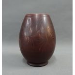 Royal Copenhagen Aluminia vase, with incised floral pattern to an aubergine ground, printed