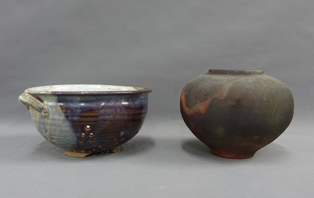 Lead fired earthenware pot and a studio pottery colander type bowl, (2) - Image 3 of 4