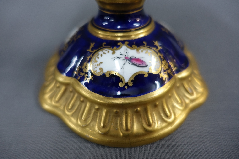 Coalport porcelain vase, with three gilt loop handles and handpainted bird pattern panels to a - Image 8 of 8