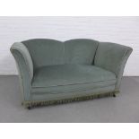 Early 20th century two seater sofa, with pale green velvet upholstery 82 x 160cm