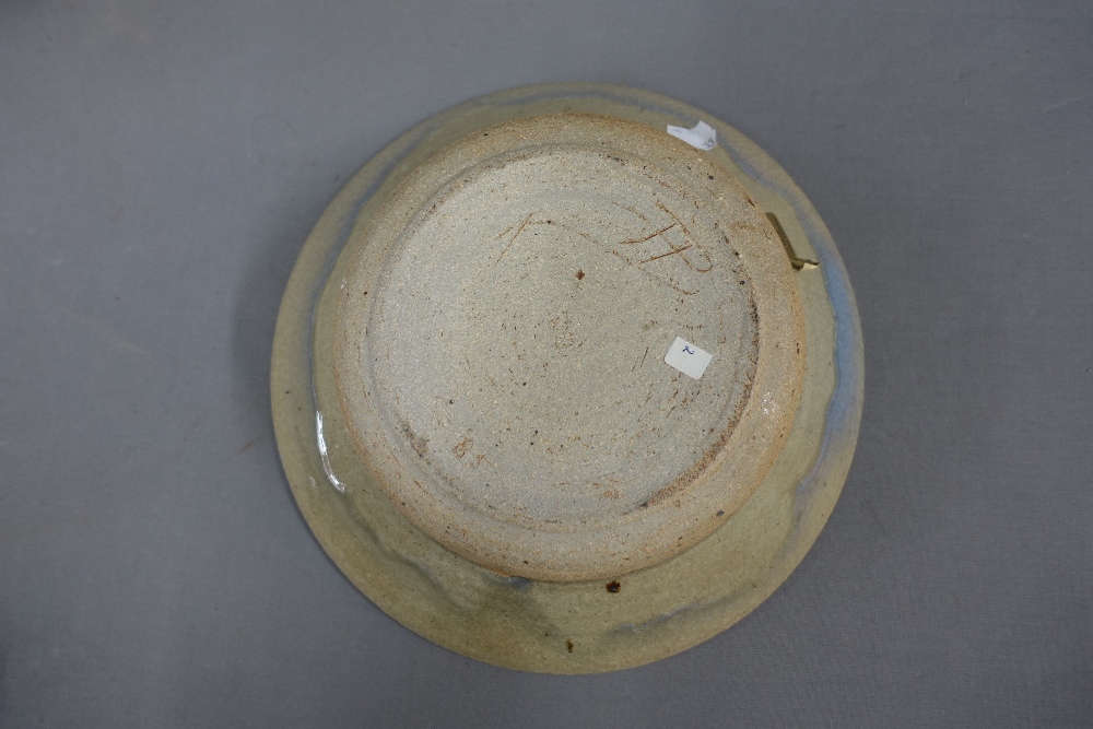 Francis Baird Lichfeld studio pottery bowl with fish and net pattern, 30cm diameter, together with a - Image 3 of 4