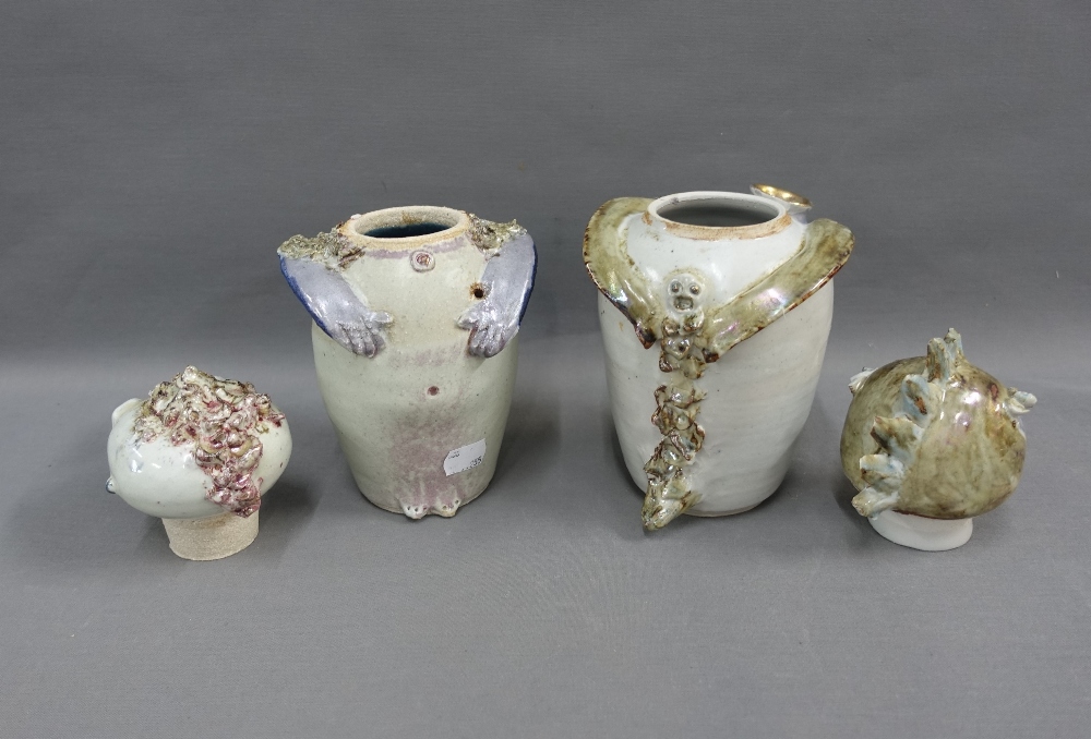 Francis (Fanny) Baird Lichtfeld pair of studio pottery owl jugs, with detachable covers, signed, - Image 2 of 4