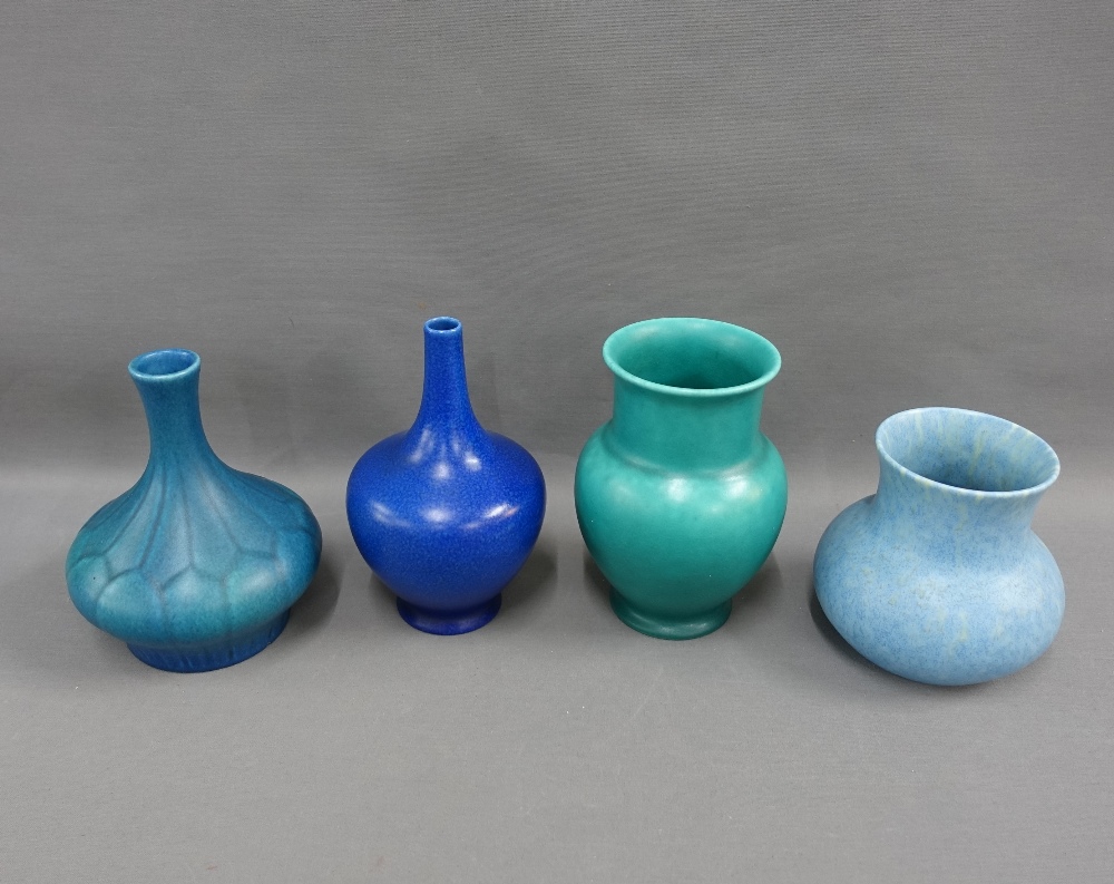 A collection of Pilkingtons Royal Lancastrian blue and green glazed pottery to include four vases of - Image 2 of 4