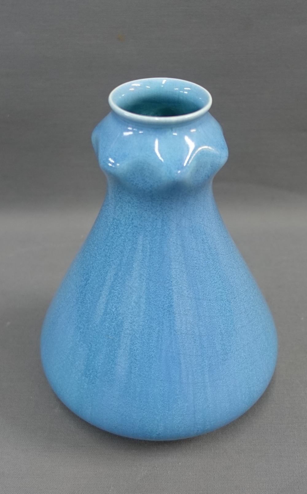 Pilkingtons Royal Lancastrian, pale blue glazed garlic mouth vase, impressed factory backstamps, - Image 2 of 3