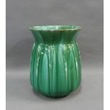 Pilkingtons Royal Lancastrian vase with a green streaked glaze and flared rim, impressed factory