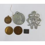 White metal brooch, King Edward VIII medallion, etc