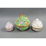 WITHDRAWN Three Herend porcelain pierced jars with covers of circular form, two with strawberry