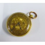 Victorian 18ct gold case open face pocket watch, the floral engraved dial with Roman numerals and