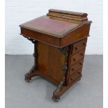 19th century mahogany and walnut Davenport, with cross banding inlay, sloped top with a red
