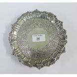 George III Irish silver card tray, William Law, Dublin 1819, with cast shell and rocaille rim and