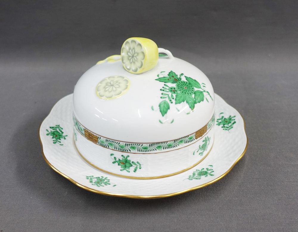 WITHDRAWN Herend porcelain muffin dish and cover with a lemon finial, 19cm wide, blue printed