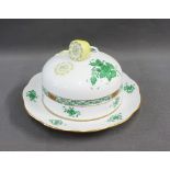 WITHDRAWN Herend porcelain muffin dish and cover with a lemon finial, 19cm wide, blue printed