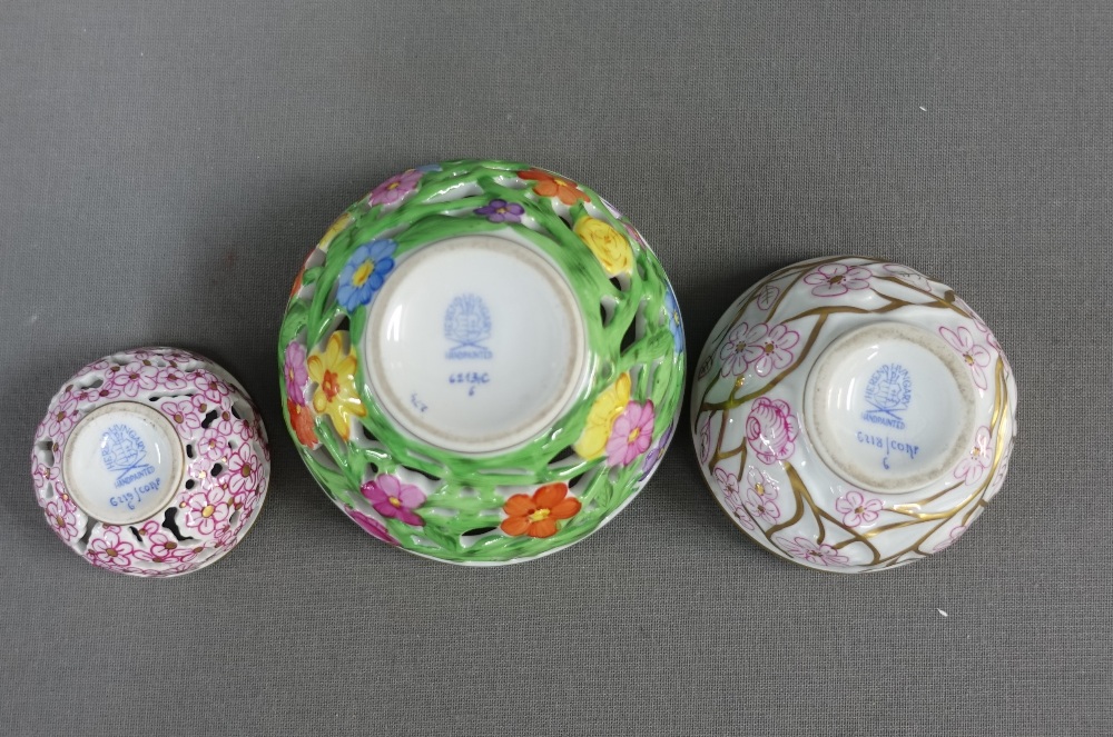 WITHDRAWN Three Herend porcelain pierced jars with covers of circular form, two with strawberry - Image 3 of 3