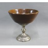 Silver and wood pedestal bowl, stamped silver 14cm high