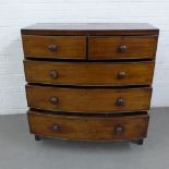 19th century mahogany bow front chest with two short and three long drawers, with bun handles, 110 x