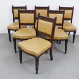 Set of six dining chairs with carved top rail and cream leather upholstered backs and seats, 92 x