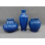 A collection of Pilkingtons Royal Lancastrian blue glazed pottery to include an octagonal vase and