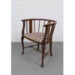 Early 20th century mahogany and inlaid tub style open armchair with vertical splats and
