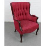 Button back armchair with mahogany frame and cabriole legs, 96 x 68cm