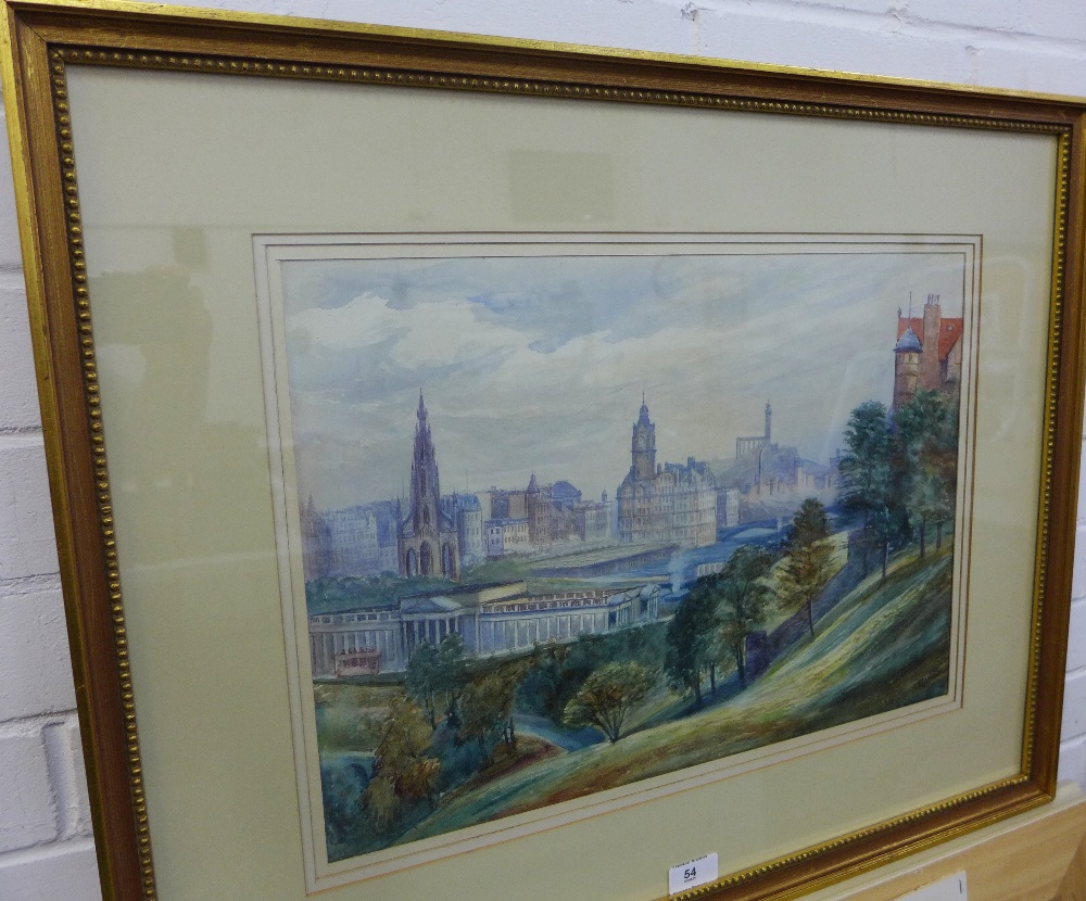 Attributed to J. Lawton Wingate, 'Edinburgh', watercolour, signed and framed under glass, 46 x 32cm - Image 2 of 2