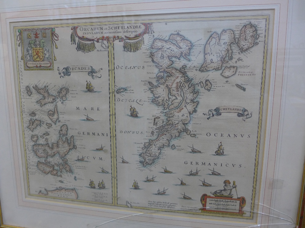 After Johannes Janson, Orkney & Shetland (Orcadvm et Schetlandiae) coloured map, in a glazed - Image 2 of 2