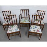 Set of four mahogany side chairs with matching open armchair / carver, all upholstered in a