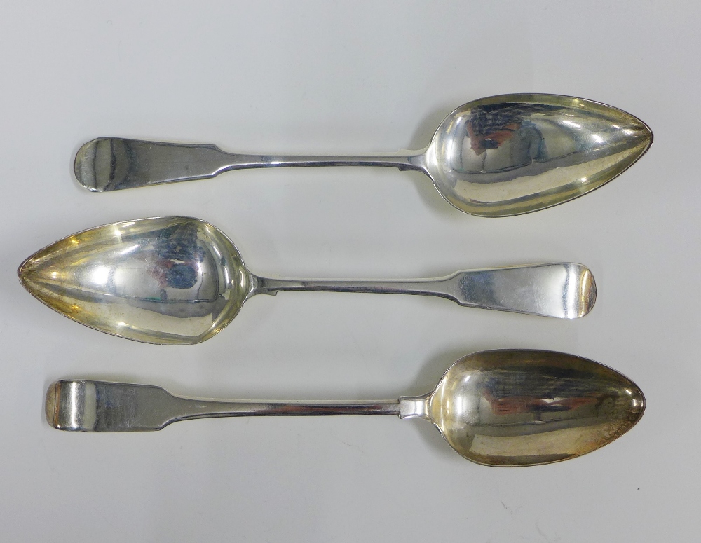 Pair of silver tablespoons, Christian Ker Reid, Newcastle 1809, together with another by Hugh