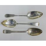 Pair of silver tablespoons, Christian Ker Reid, Newcastle 1809, together with another by Hugh