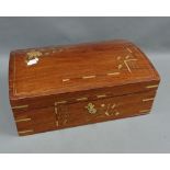Eastern brass inlaid jewellery box with mirrored interior and lift out trays, 38 x 26cm