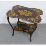 Edwardian stained wood two tier occasional table with thistle and rose pattern, 70 x 70cm