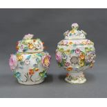 Coalbrookdale by Coalport two floral encrusted porcelain vases, tallest 16cm (2)