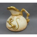Royal Worcester jug with a gilt lizard and faux bamboo handle, puce backstamp, model No. 1714,
