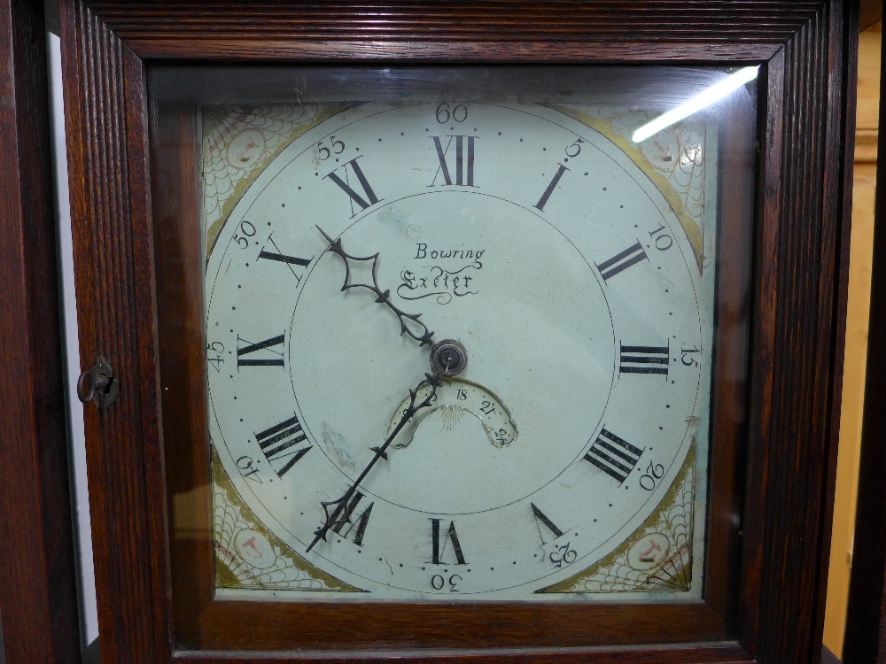 Oak cased Grandfather clock with a painted dial with spider's web spandrels and Roman numerals, - Bild 2 aus 3