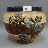 Doulton Lambeth stoneware planter with Art nouveau flowers and foliage pattern, 18 x 25cm