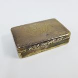 Victorian silver snuff box, hinged lid with a vacant cartouche and foliate chased thumb piece,
