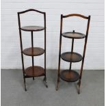 Two mahogany three tier folding cake stands, 92 x 28cm (2)