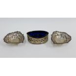 Pair of Victorian silver bonbon dishes, heart shaped with pierced rims, Birmingham 1876, 9cm long,