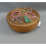 Chinese basket with Peking glass handles and tassels, 30cm diameter