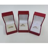 9ct gold diamond solitaire ring, approx 0.10ct and two illusion set 9ct gold diamond solitaire