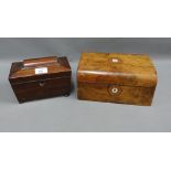 19th century rosewood sarcophagus tea caddy, lead lined on four bun feet, together with a walnut and