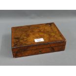 19th century walnut box with a hinged lid and four division to the interior, 23 x 17cm