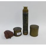 Negretti and Zambra compass in a brown leather case, two trench art shell cases and a four drawer