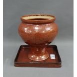 Studio pottery vase and similar rectangular platter, 19cm high (2)