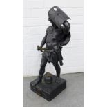Metal stature of a Greek or Roman warrior figure, 68cm high