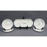 Poole Pottery handpainted serving platter and set of four plates, designs to include a shrimp,